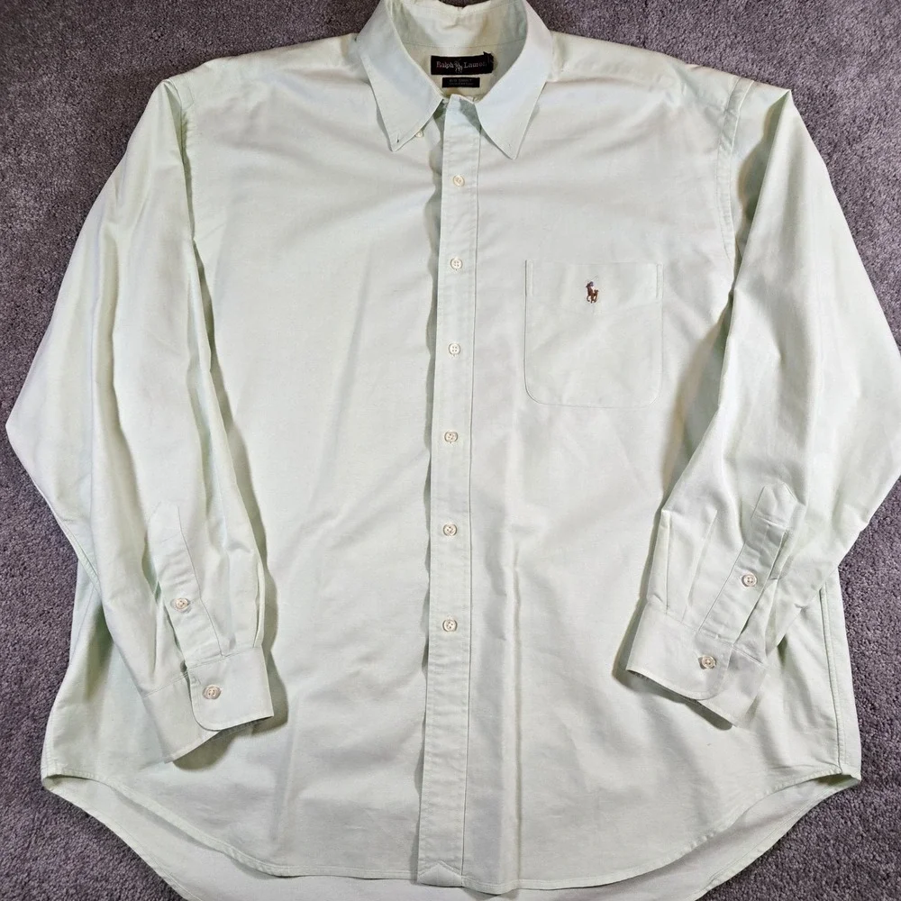 Polo Ralph Lauren Big Shirt Mens XL Fades Mint‎ Green Long Sleeve Pony Logo